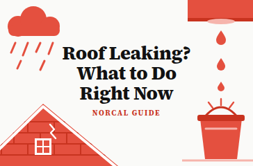 Roof leaking illustration: rain cloud, roof and drip into a bucket
